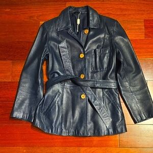 Vintage Dark Navy Italian Lambskin Car Coat